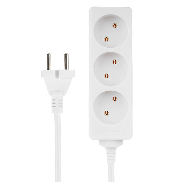 Forza удлинитель 3 гнезда, сеч. провода 0,75 кв.мм, 2м, евророзетка, 6a, макс. мощность1500вт