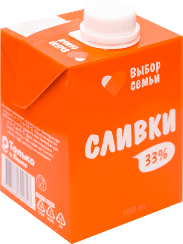 

Сливки ультрапастеризованные Выбор Семьи 33% без змж 500 мл
