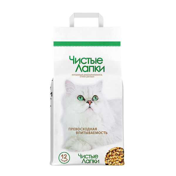 Чистые лапки наполнитель древесный впитывающий, 12 л