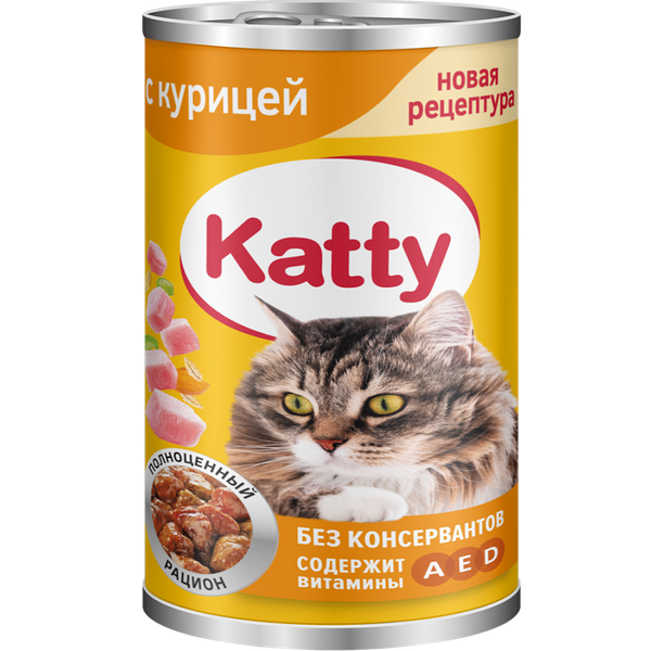 Влажный корм для кошек Katty с курицей в соусе, 415г