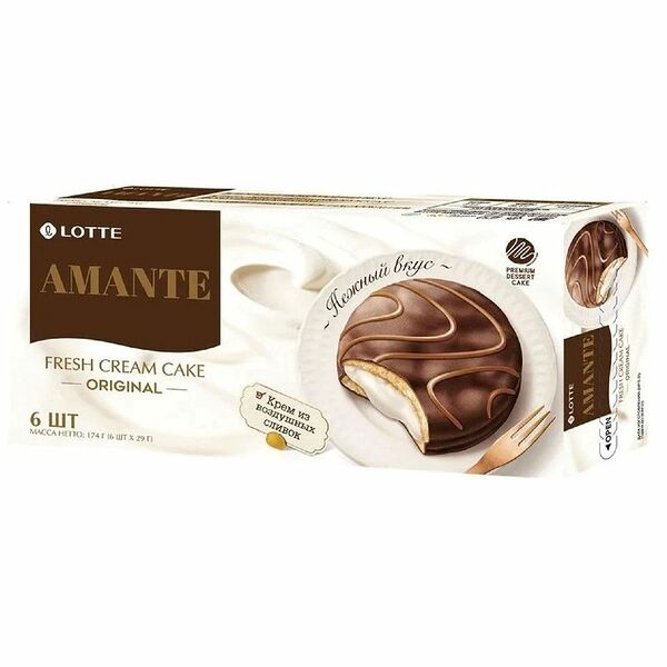 Пирожное Lotte Amante глазированное со сливочной прослойкой 174 г