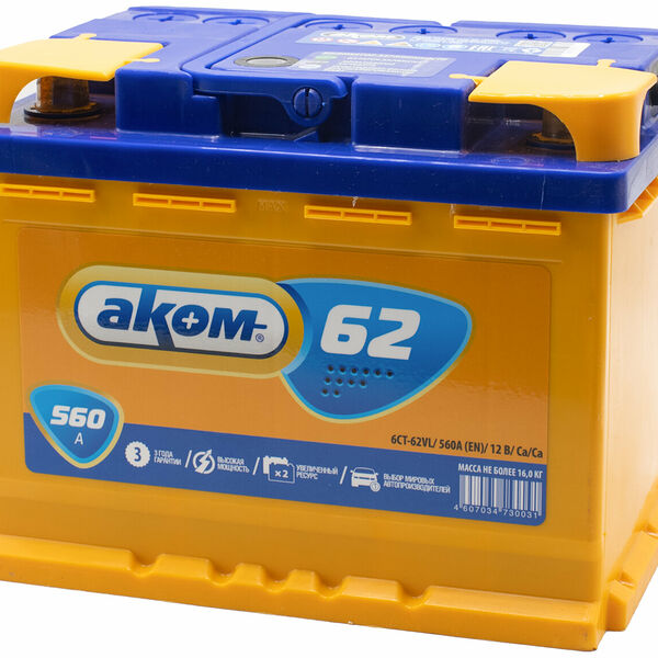 Аккумулятор AKOM 62 Ач 560 А прямая полярность