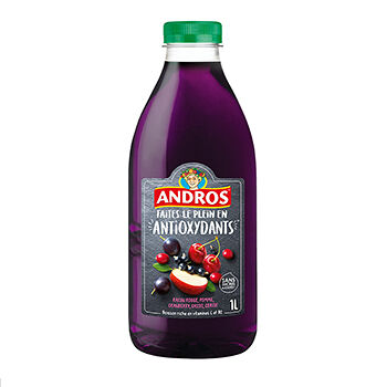 Напиток сокосодержащий Andros Antioxydants ассорти вкусов яблока, красного винограда, клюквы, черной смородины и вишни, 1л