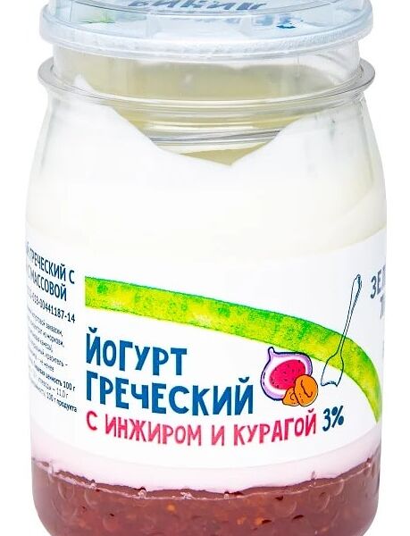 Йогурт греческий двухслойный Зелёная Линия с инжиром и курагой 3%