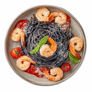 Спагетти Неро с креветками в томатном соусе Шеф Перекрёсток, 280г