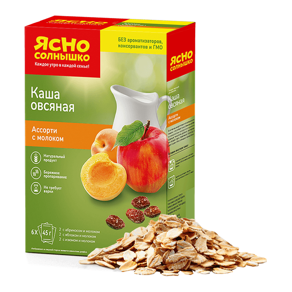 Каша Ясно солнышко 6х45г овсяная ассорти №10 с молоком