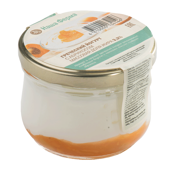 Йогурт греческий с абрикосовым джемом 3,2%, «Наша Ферма», Тверская область, БЗМЖ