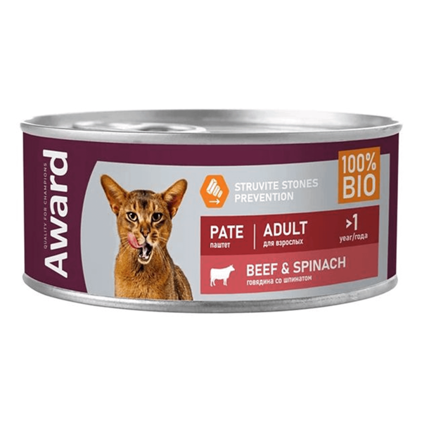 Влажный корм для кошек Award паштет из говядины со шпинатом 100г