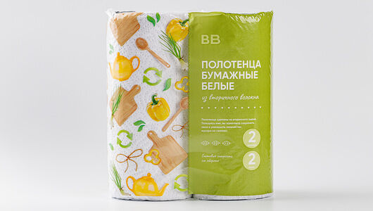 Полотенца бумажные ВкусВилл из вторичного волокна 2 слоя, 2 рулона