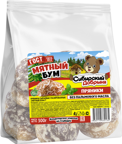 

Пряники Сибирский Добрыня Мятный бум сырцовые глазированные 300 г
