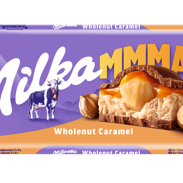 Шоколад молочный Milka Mmmax с молочной и карамельными начинками и обжаренным цельным фундуком, 300г