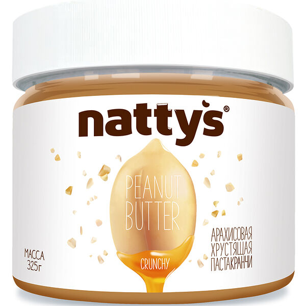 Паста арахисовая Nattys Crunchy хрустящая с кусочками арахиса и мёдом