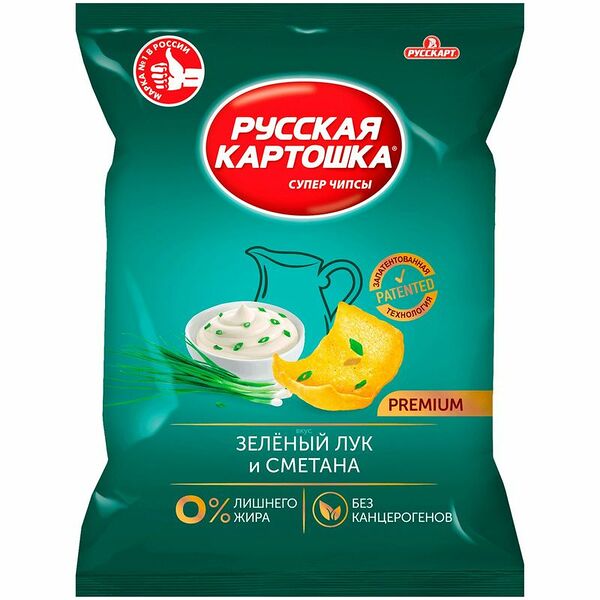 Чипсы Русская Картошка Зеленый лук и сметана, 190 г