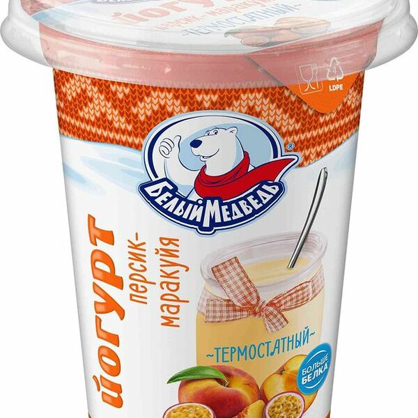 Йогурт Белый Медведь персик-маракуйя термостатный 3.2% 290г