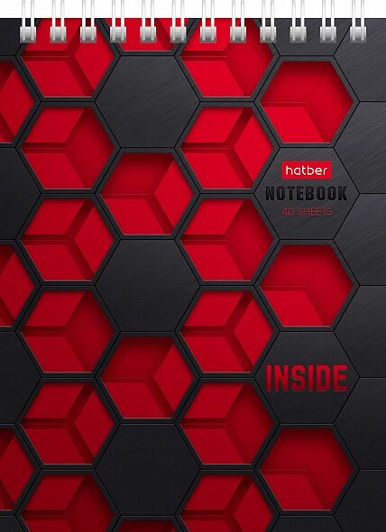 Блокнот 40л А6 клетка на гребне серия INSIDE 40Б6В1гр