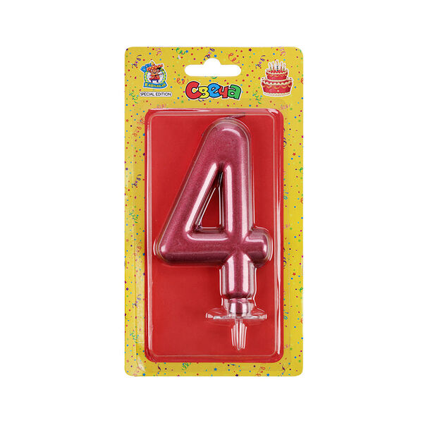 Свеча для торта миленд красный металлик большая цифра 4 с-1856