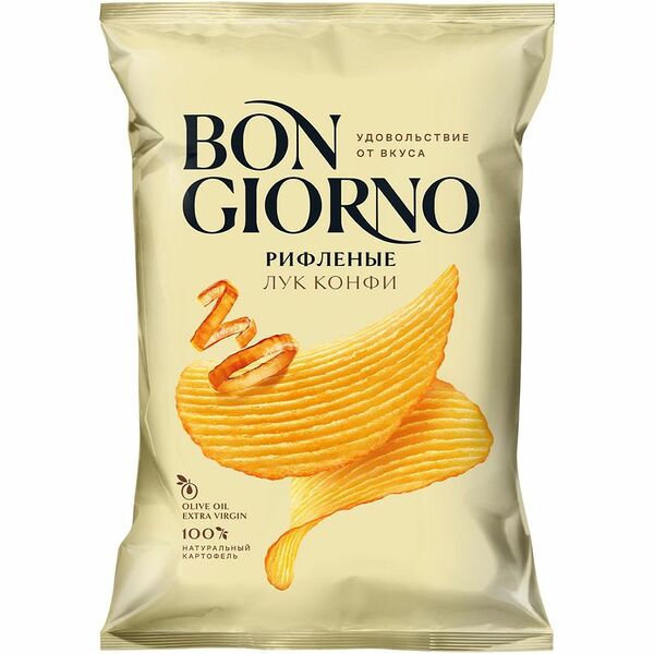 Чипсы Bon Giorno Карамелизованный лук с сыром картофельные рифленые, 80г