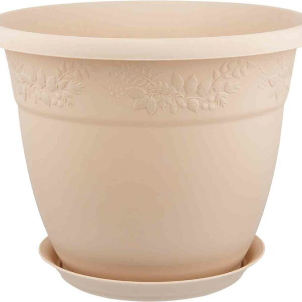 Кашпо с поддоном Рябина, цвет: латте 22х17.5х22