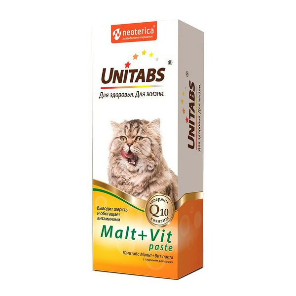Паста для кошек UNITABS Malt+Vit для вывода шерсти с таурином