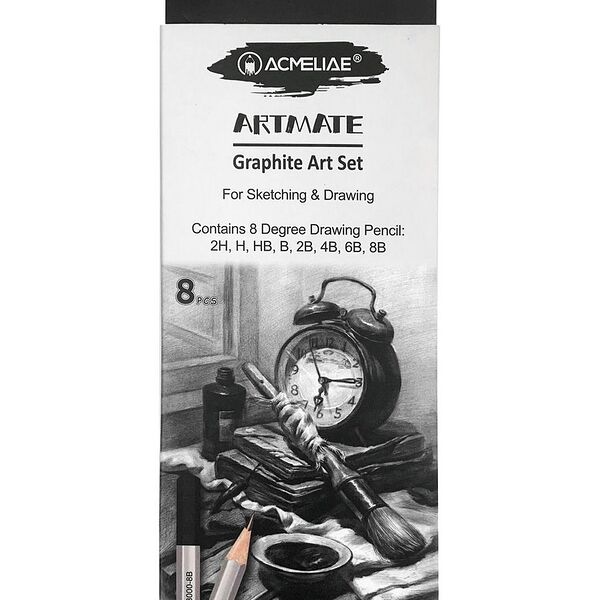 Набор чернографитных карандашей Acmeliae ArtMate 8 твердостей 2H, H, HB, B, 2B, 4B, 6B, 8B, 8 шт