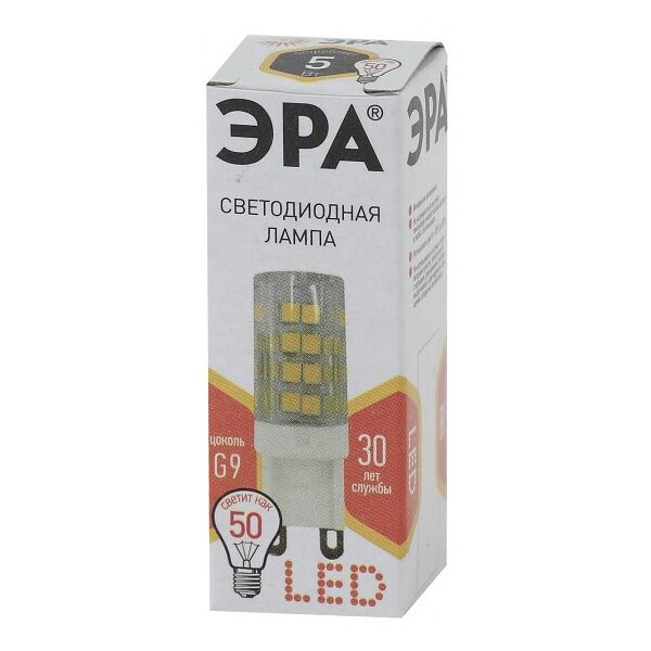 Лампа светодиодная ЭРА JCD, G9, 5Вт теплый свет 