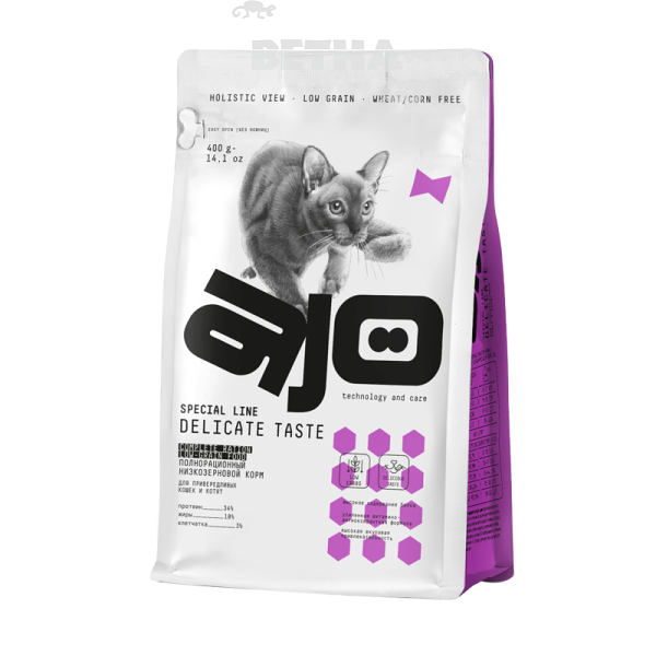 Корм для кошек и котят AJO Cat Delicate Taste для привередливых, индейка 400г