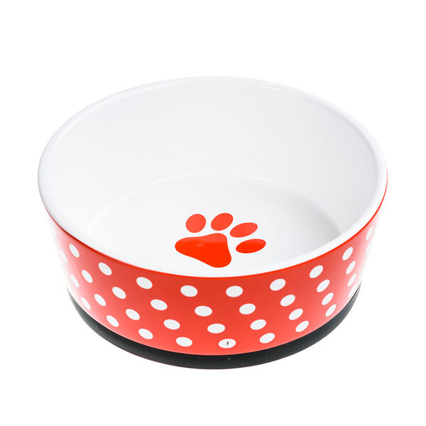 Миска для собак 800 мл красная в горошек, керамика, диаметр 18 см