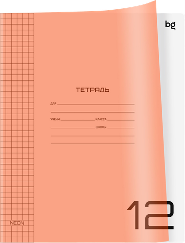 

Тетрадь BG UniTone. Neon 12 листов, в клетку, пластиковая обложка, в ассортименте