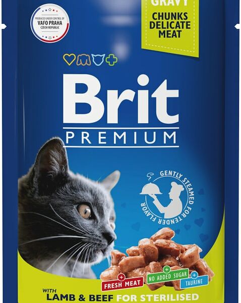 Влажный корм для кошек Brit Premium для стерилизованных кошек и кастрированных котов с ягненком и говядиной в соусе 85г