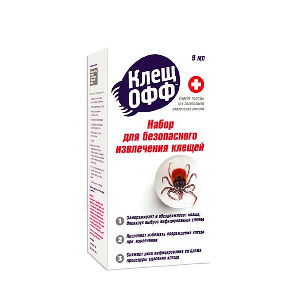  Набор Клещофф для безопасного извлечения клещей, спрей + извлекатель, 9 мл