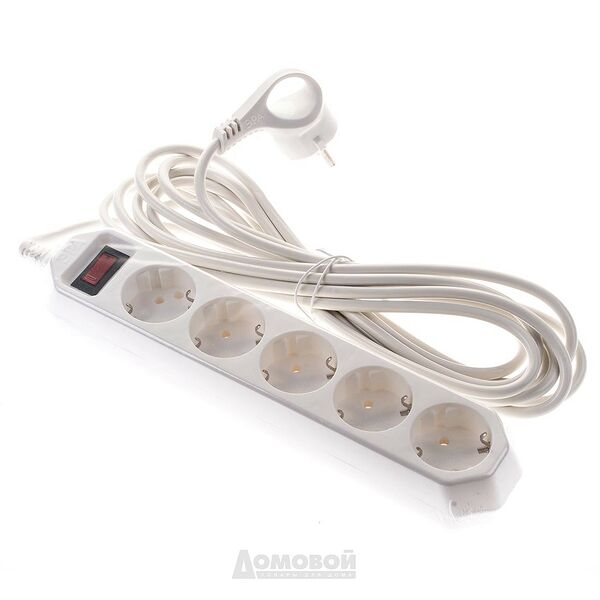 Фильтр сетевой ЭРА, 5 гнезд, с выключателем, с заземлением, 3x0,75 мм, 5 м, белый