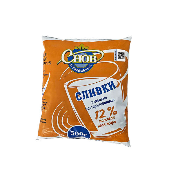 Сливки питьевые 12% паст 0,5л пэт/пак