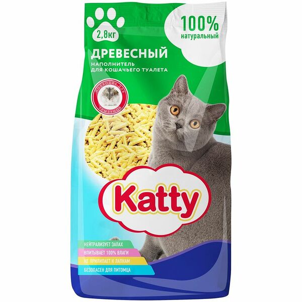 Наполнитель для кошачего туалета Katty древесный 2800г