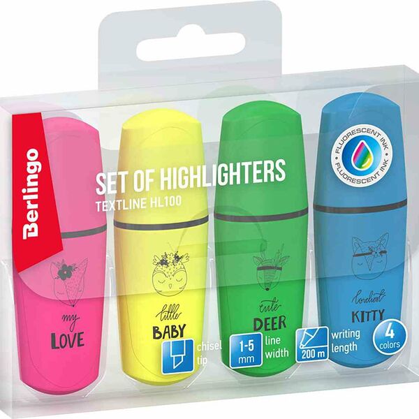Текстовыделитель Berlingo Textline HL100 4 цвета, цвет в ассортименте, 5 мм
