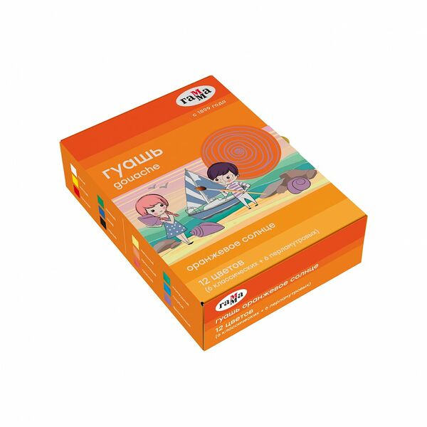 Гуашь ГАММА Оранжевое солнце, 12 цветов: 6 перламутровых+6 классических