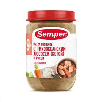 

Пюре Semper Рагу овощное с кетой и рисом с 9 месяцев 190 г