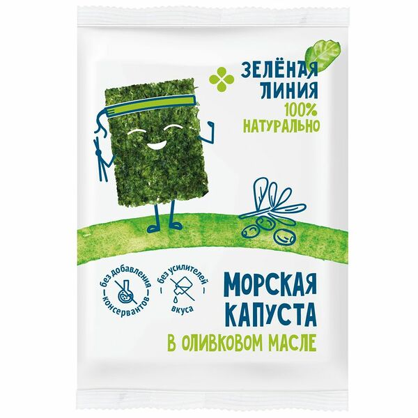 Капуста морская сушёная обжаренная в оливковом масле Зелёная Линия, 5г