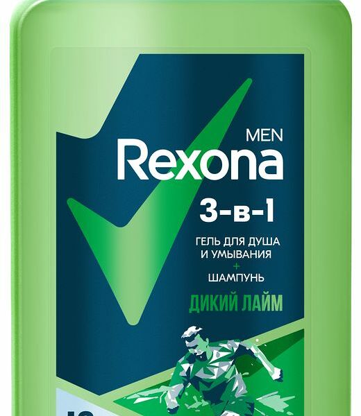 Гель для душа и шампунь Rexona Men 3в1 Дикий лайм, 490 мл