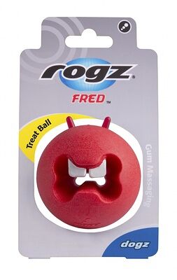 Игрушка Rogz с отверстиями для лакомств и массажными насечками FRED средняя, красный (FRED TREAT BALL)