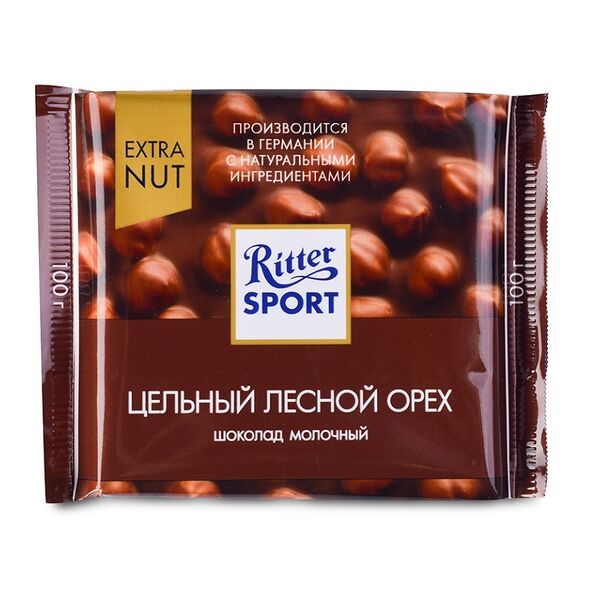 Шоколад Ritter Sport Extra Nut молочный с цельным лесным орехом