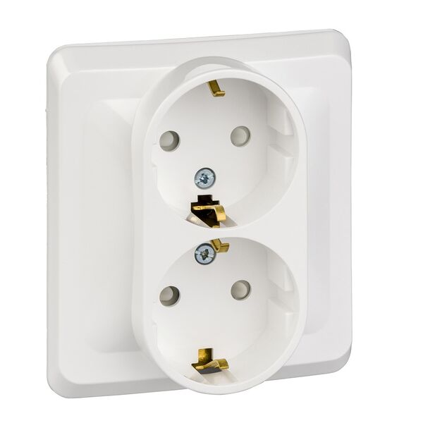 Розетка двойная Этюд SCHNEIDER, с заземлением, с подсветкой, со шторкой, белая