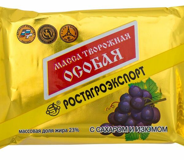 Масса творожная Ростагроэкспорт Особая с изюмом 23%, 180г