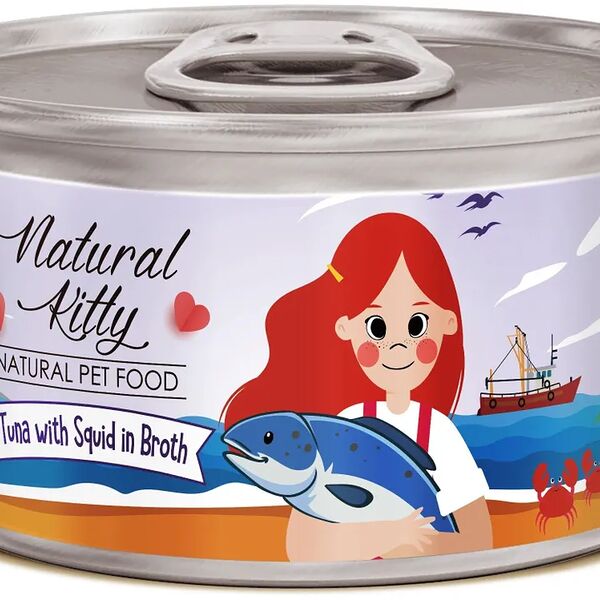 Корм влажный Pettric Natural Kitty тунец с кальмаром в бульоне