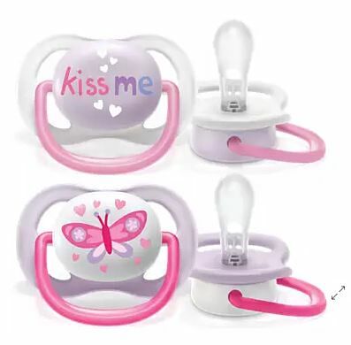 Пустышка силиконовая Ultra Air декор Kiss me/Бабочка, 0-6 мес, (уп. 2 шт.), для девочек