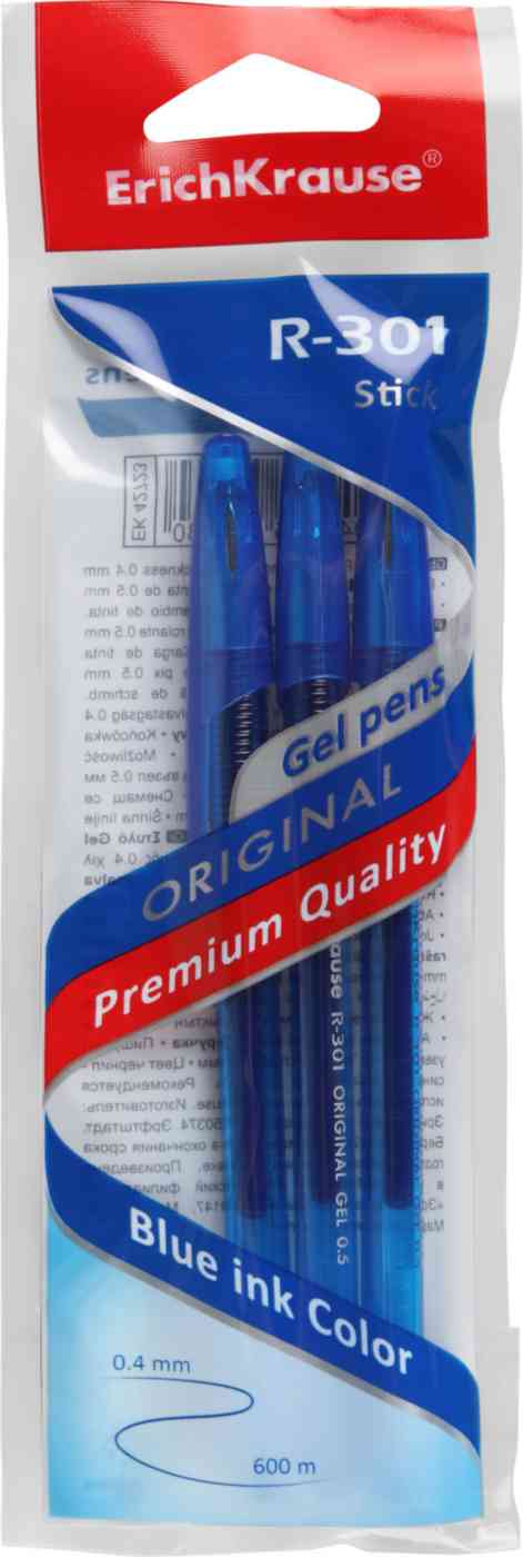 

Ручка гелевая Erich Krause Original Gel Stick R-301 синяя, 3 шт.