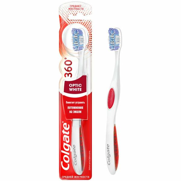 Зубная щетка Colgate 360 Optic White, средней жесткости, цвет в ассортименте