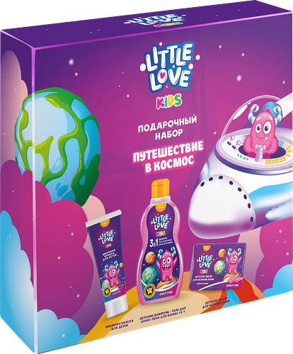 Набор подарочный детский Little Love Путешествие в космос Шампунь-гель-пена 3в1+Детское мыло+Мыльная краска