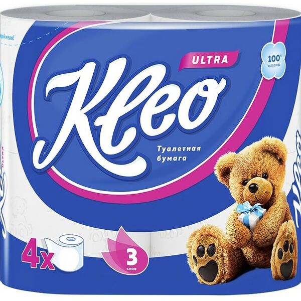 Туалетная бумага Kleo Ultra 3 слоя 4 рулона