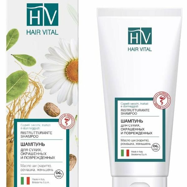 Шампунь для сухих окрашенных и поврежденных волос Hair Vital Масло ши, ромашка, женьшень 200 мл
