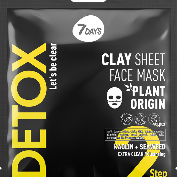 Тканевая очищающая маска 7 Days Detox для лица с Каолином и морскими Водорослями 12 г